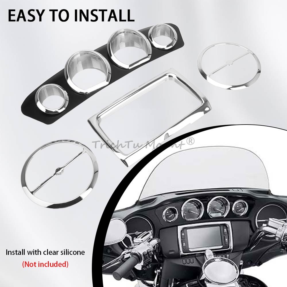 Chrome Speaker Radio Gauge Bezel Trim Ring For Harley Street Glide FLHX/I 14-23