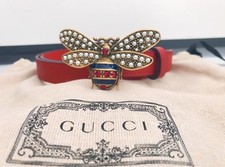 Gucci Queen Margaret Skinny Red Leather Belt with a gorgeous jeweled golden bee