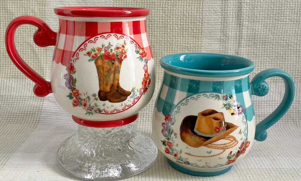 2 tazas de mujer pionera botas de vaquera sombrero 18 oz cerámica sopa cuenco vaquero occidental Foto 2 de 4