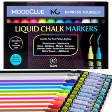 Liquid Chalk Markers Neon 12 Pack. Bold Wet  Dry Erase Marker Pens. Erasable...