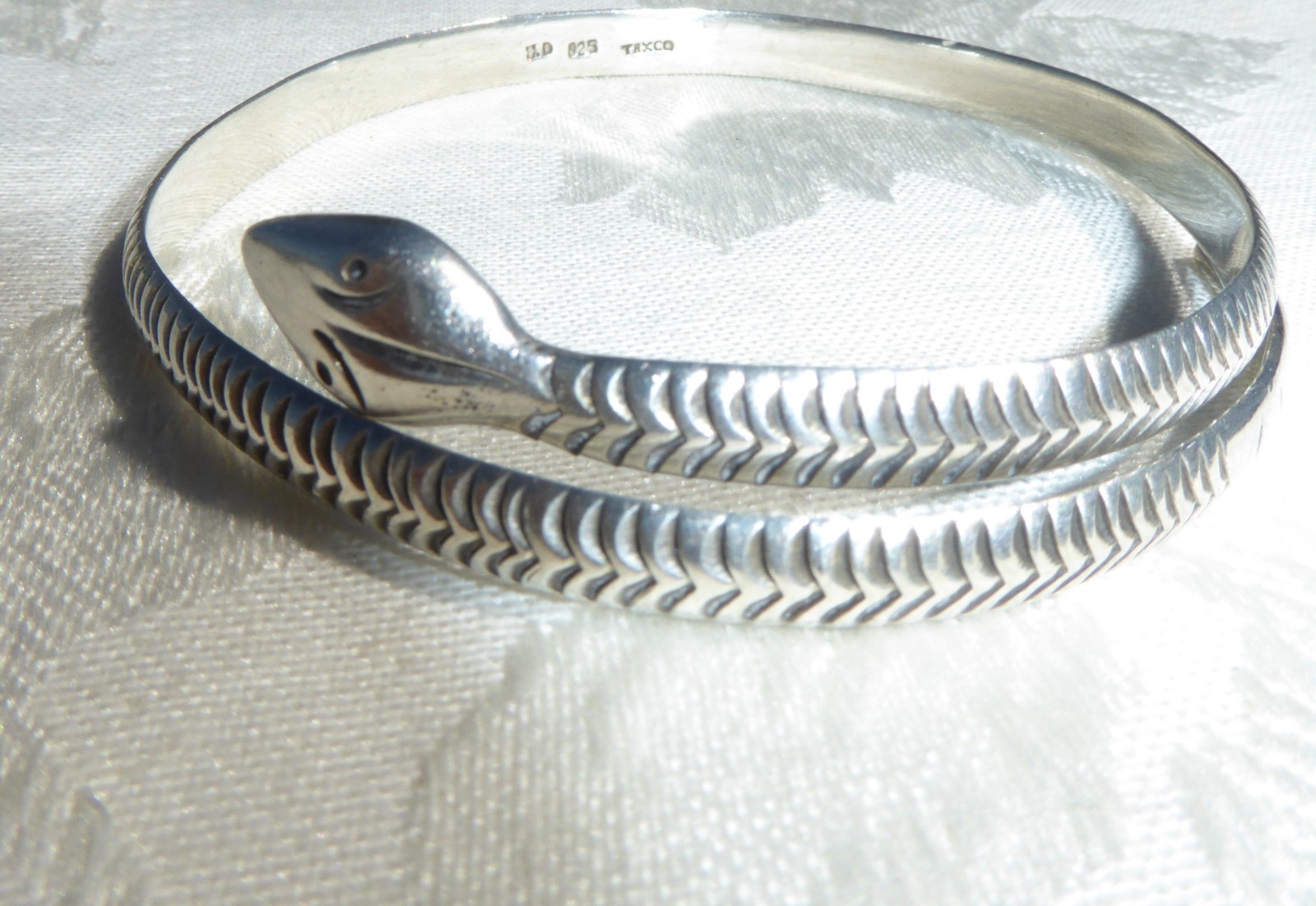 Spectacular Vintage Mexico Taxco Sterling Silver Snake Wrap Bracelet To 7 1/2