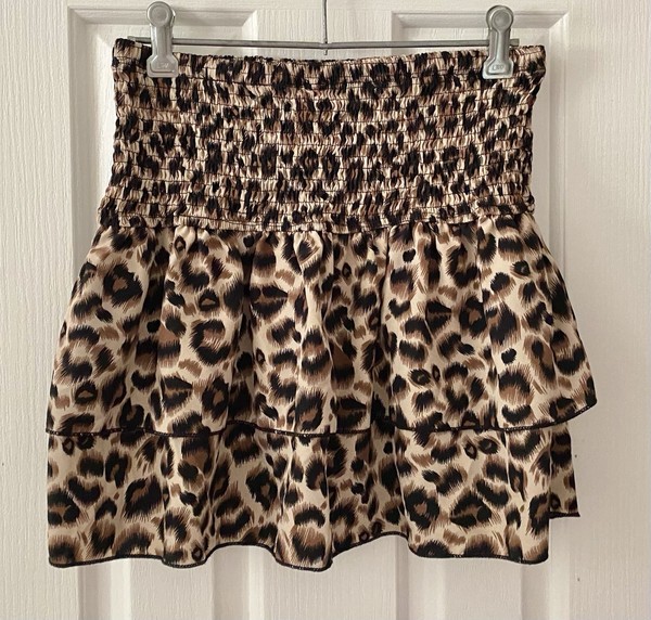 SHEIN Womens Brown/Black/Beige Leopard Print Ruffle Mini Skirt Size M (AU10)