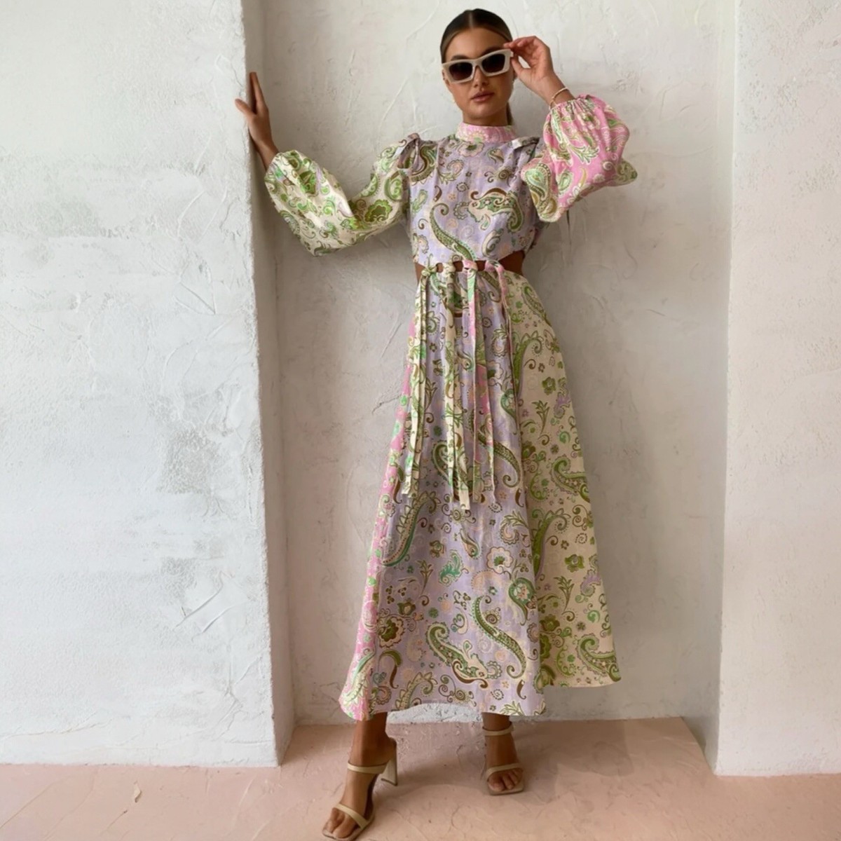 Alemais Marta Dress Size 6 AU / 2 US Midi Cut Out Paisley Linen | eBay