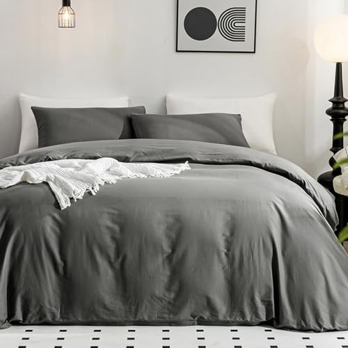 Cotton Duvet Cover Twin Size - 100% Washed Cotton Linen Twin(68"×90") Gray - Picture 2 of 7