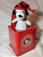 Gemmy Peanuts Snoopy Metal Jack-In-The-Box Merry  Bright Plays O Christmas Tree