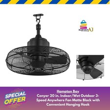 Hampton Bay Conyer 20 in. Indoor/Wet Outdoor 3-Speed Anywhere Fan Matte Black