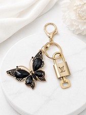 Authentic Louis Vuitton Gold Lock Unbranded Butterfly Keychain Bag Charm LV