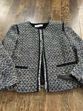 TAHARI ARTHUR S. LEVINE Size 12 MultiColor Tweed Sequin Fringe Blazer Open Nwt