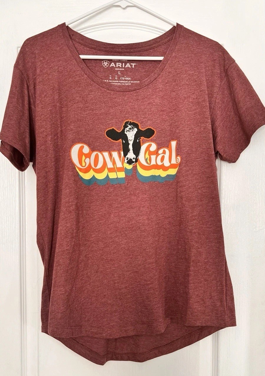 Womens L Red Rodeo Shirt Ariat Western Cowgirl Graphic Tee
