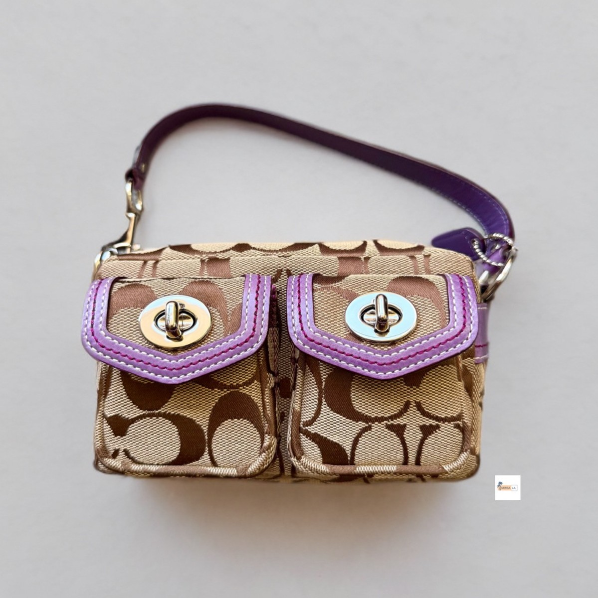 Coach Tan Signature Purple Mini Double Turnlock Legacy Handbag | eBay