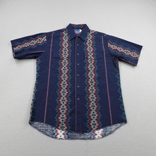 Vintage Wrangler Shirt Mens Large Blue Aztec Southwester Western Pearl Snap