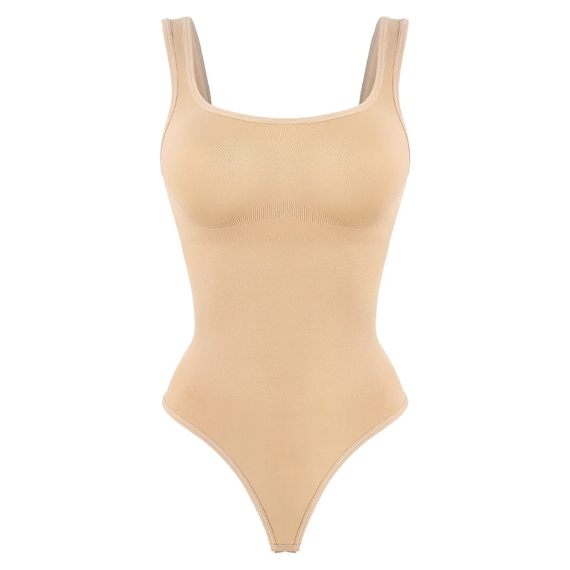 Seamless Shapewear Bodysuit for Women with Tummy Control Square Collar U-Back Tank Top-image