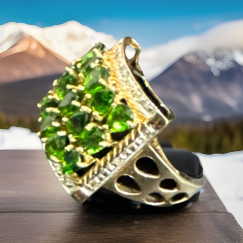 10 KT Ring Yellow Gold 2.5 CTW CHROME DIOPSIDE with Diamond Accents Size 7 NEW - Picture 3 of 6