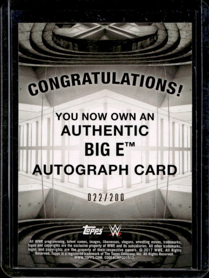 2017 Topps WWE Road To Wrestlemania Big E Auto #22/200 - Image 2 of 2