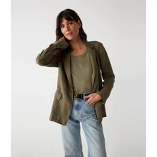 Michael Stars Blazer Womens Extra Small Lottie Linen Jacket One Button Green