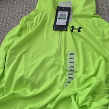 Under Armour Youth Boy's Big Logo 1/2 Zip Long Sleeve Tech Pullover size L green