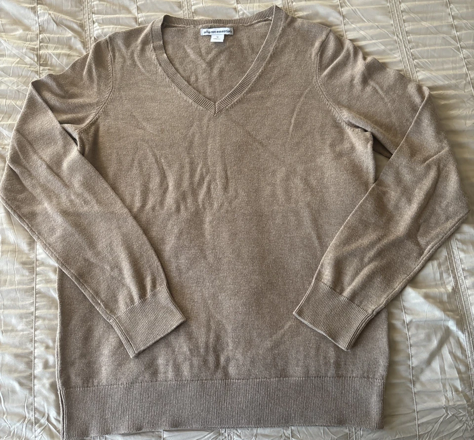 Suéter suéter para mujer Amazon Essentials cuello en V beige talla mediana Foto 2 de 4