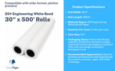 (2 rolls) 30 x 500-20# White Bond Engineering...