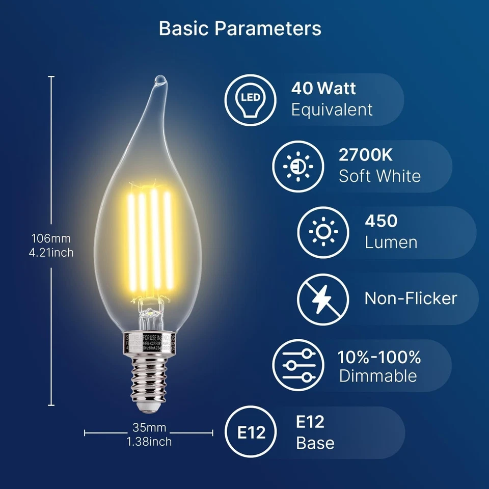 Dimmable LED Chandelier Bulbs 40W Eqv, Soft White, 24 Pack - Image 4 of 4
