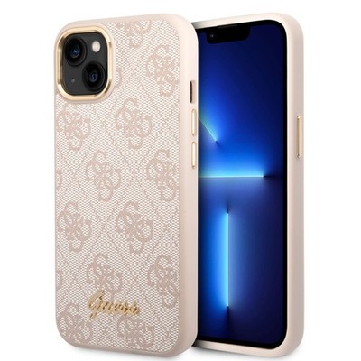 Guess Hülle für iPhone 14 Plus Hülle Rosa hard Case 4G Vintage Gold Logo