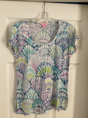 Lilly Pulitzer Irana Linen Short Sleeve Top  Oh  Shello Seashell Print  Small