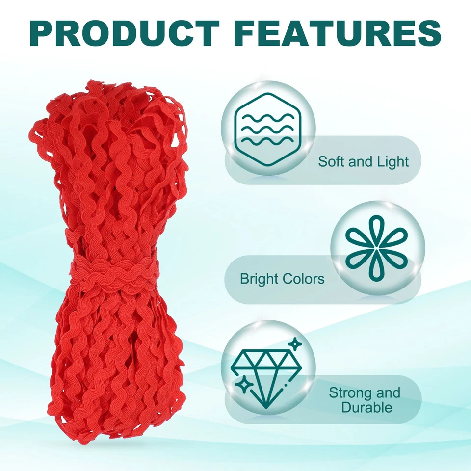 RIC Rac Trim 5mm 28 Yard, Wave Bending Fringe Trim Ribbon Red Foto 3 de 4