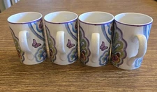 Zara Home Set Of 4 Paisley With Butterflies Cups. Holds 8 Oz