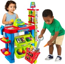 Supermarket Playset for Kids, Grocery Store Pretend Play with Toy Shopping Cart
