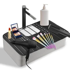 Sink Foldable Cover for Counter Space - Makeup Brush Cleaning Mat - Black 