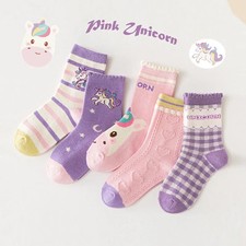 Girls' Socks Spring Cotton Socks Baby Cute Calf Socks Purple Unicorn Cartoon Soc
