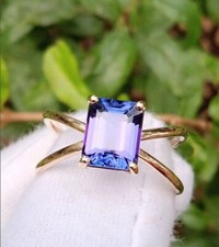 Emerald Cut Tanzanite ring crossover ring in 925 Sterling Silver ring for women