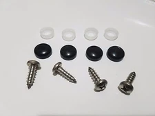 License Plate Security Screw Cap Covers WITH STAINLESS SCREWS - GLOSS BLACK OEM