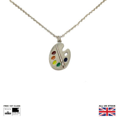 Paint Palette And Brush Necklace Enamel Pendant Artist Painter