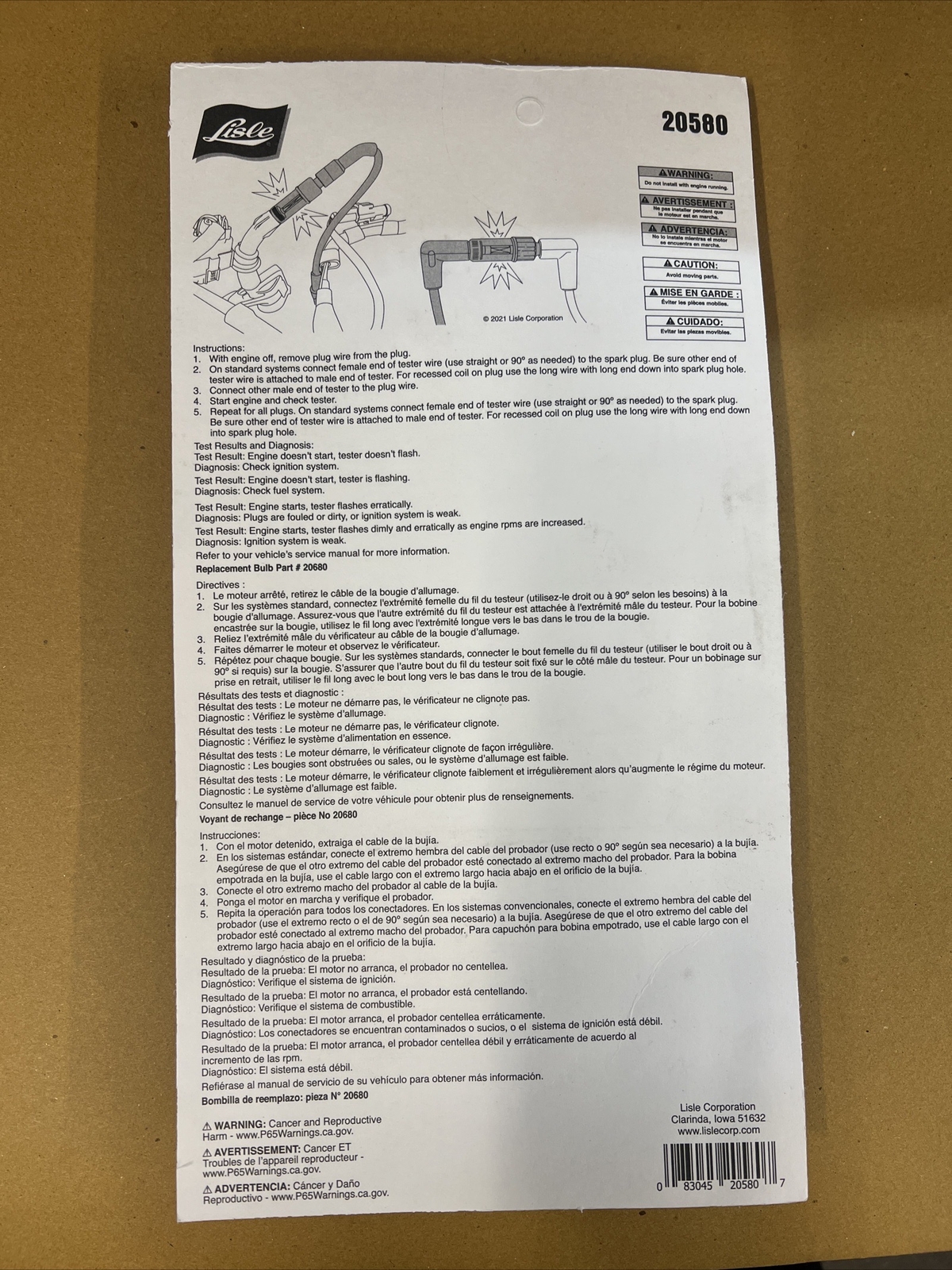 Lisle 20580 InLine Spark Tester w/Coil On Plug Wire, One Size, Factory