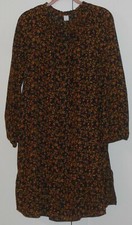 WOMEN'S OLD NAVY BLACK FLORAL-PRINT RUFFLED GEORGETTE SWING DRESS - MEDIUM