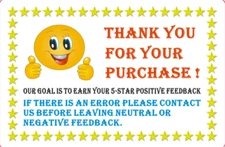Thank You For Your Purchase Label Stickers Roll Of 500 2 x 3 Feedback Gloss USA