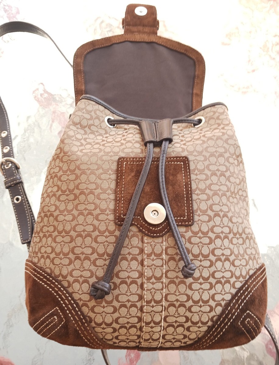バッグ COACH Vintage Y2K Leather Backpack Brown COACH Vintage BROWN Leather Turn Lock SMALL Backpack Daypack Purse