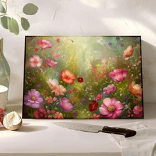 Floral Garden Tampered Glass Cutting Board, Cheese Platter,  Charcuterie Tray 