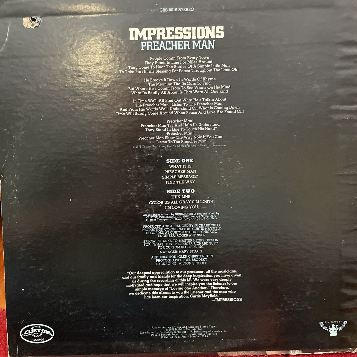 1973 Impressions Preacher Man LP CRS8016 Curtis Mayfield | eBay