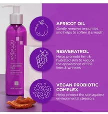 Andalou Naturals Probiotic Cleansing Milk, Apricot Facial Cleanser for Dry, Dehy