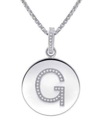 1/10 cttw Diamant Initiale Monogramm Buchstabe Scheibe Anhänger in Sterlingsilber.