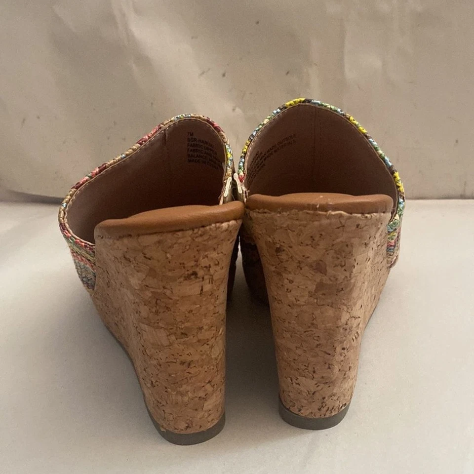 Sandalia sin cordones de cuña Sugar Haruki corcho multicolor tejida punta abierta talla 7M Foto 4 de 4