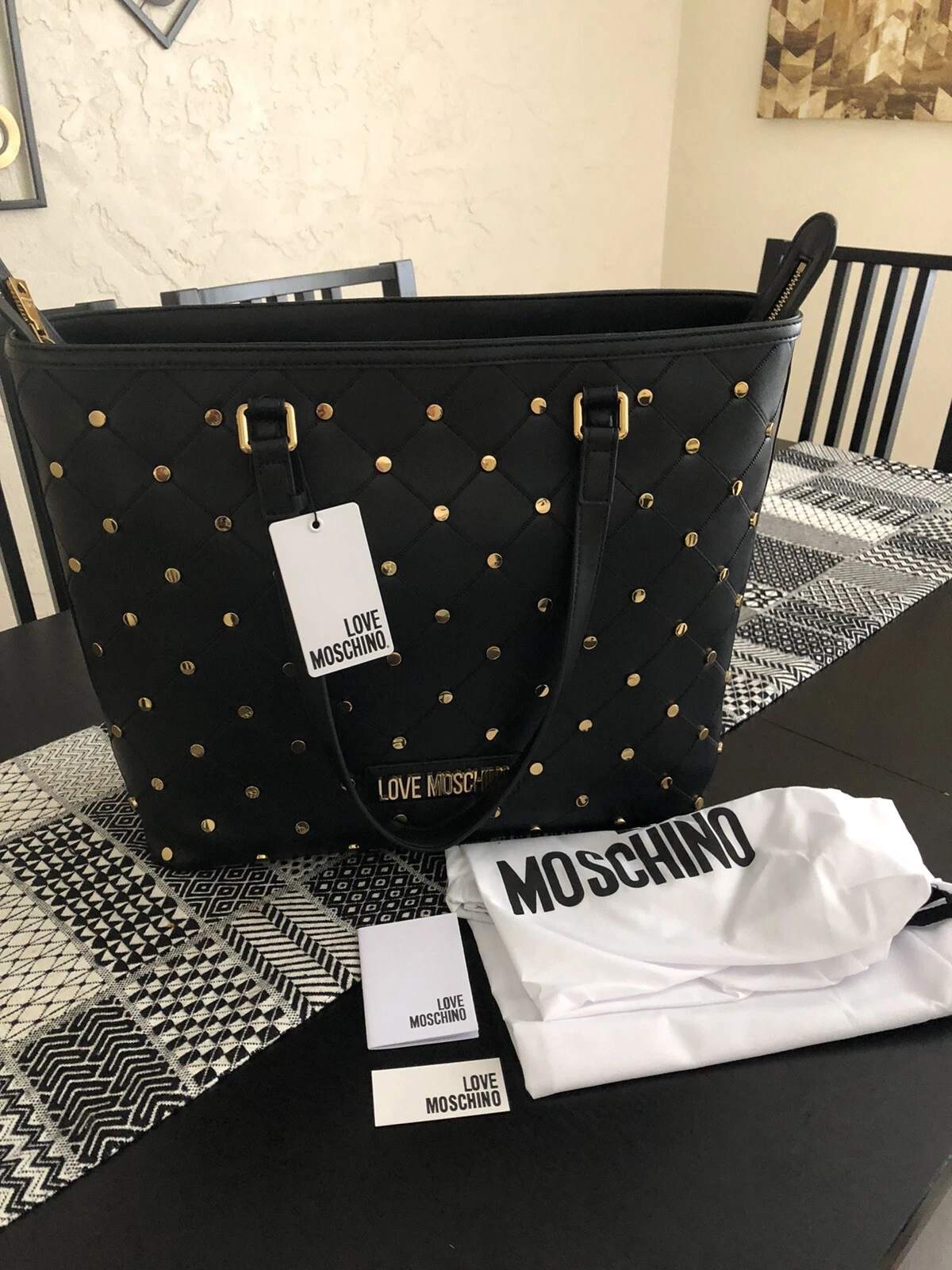 Love Moschino Borsa Nera a Spalla o Borsetta Borchia Oro Logo Borsa Pu Nero