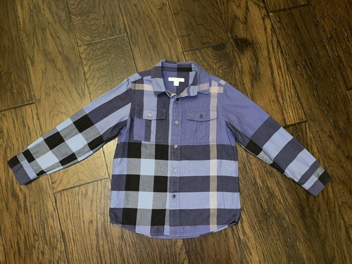 Burberry Button Down Shirt Boys 8Y Plaid Long Sleeve Cotton Blue