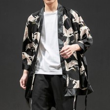 Homme Tunique Longue À Manches 3/4 Kimono Ample À Épaules Tombantes
