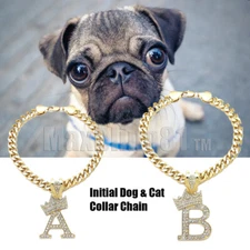 Initial Letter Charm Cuban Dog Chain Pet Collar Chain Pet, Cat, Puppy Necklace