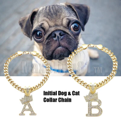 MAXBLING81 Initial Letter Charm Cuban Dog Chain Pet Collar Chain Pet, Cat, Puppy Necklace