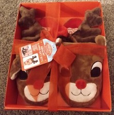 Rudolph the Red Nosed Reindeer Slippers Nose Headband Boxed Gift Set Size 7-8
