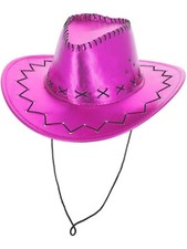 Pink Metallic Cowgirl Hat Fancy Dress Cowboy Hen Party Wild West Accessory