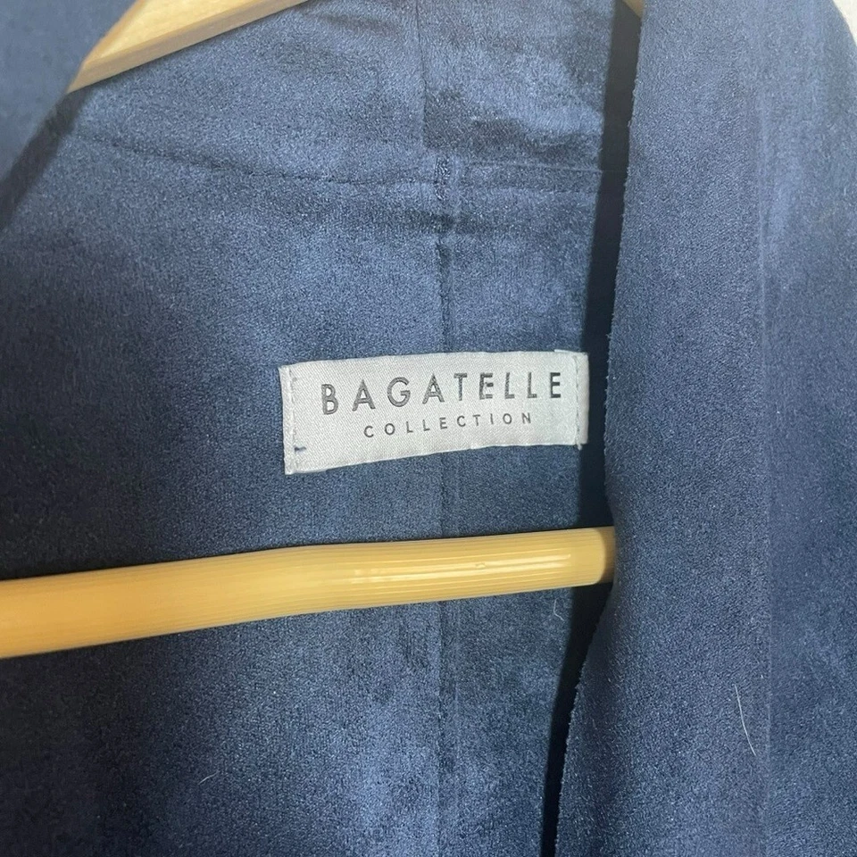 Bagatelle Faux Suede Drape-Front Jacket in Navy Blue One Size - Image 3 of 4